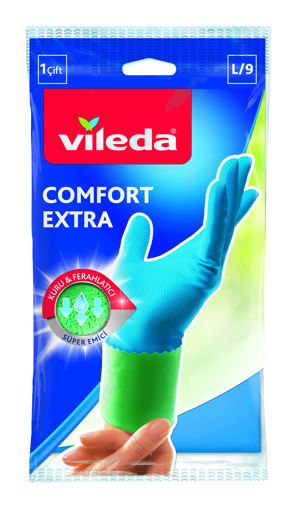 Vileda Comfort&Care L(3) Beden Mavi Bulaşık Eldiveni nin resmi
