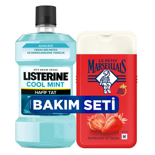 Listerine Ağız Bakım Suyu Cool Mint 250 ML + Le Petit Marseillais Duş Jeli 250 Ml nin resmi