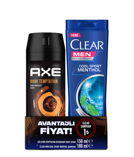 Axe Dark Temptation Sprey Deodorant+Clear Sport Şampuan nin resmi