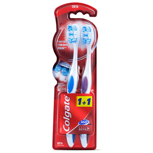 Colgate 360 Optik Beyaz Orta Boy Diş Fırçası (1+1) nin resmi