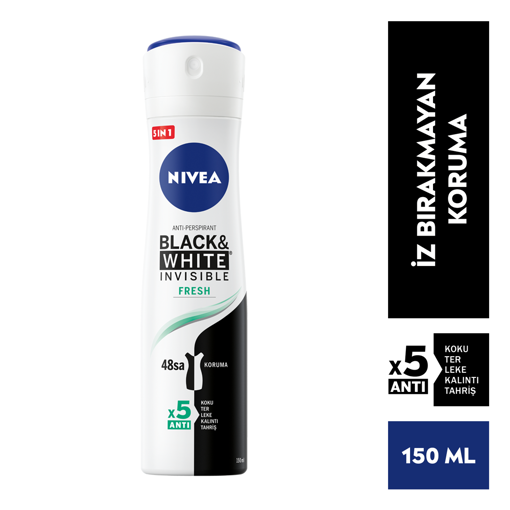 Nivea Invisible Black&White Fresh Sprey Deodorant 150 ML nin resmi