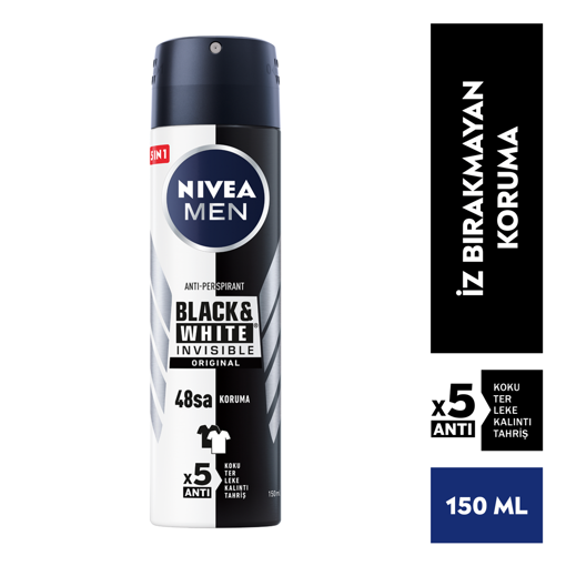 Nivea Men Invisible Black&White Sprey Deodorant 150 Ml nin resmi