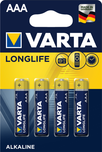 Varta Long Life Alkaline AAA İnce Kalem Pil 4'lü nin resmi