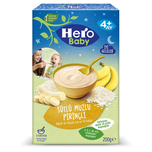 Hero Baby Gece Sütlü Muzlu Pirinçli Kaşık Maması 200 Gr nin resmi