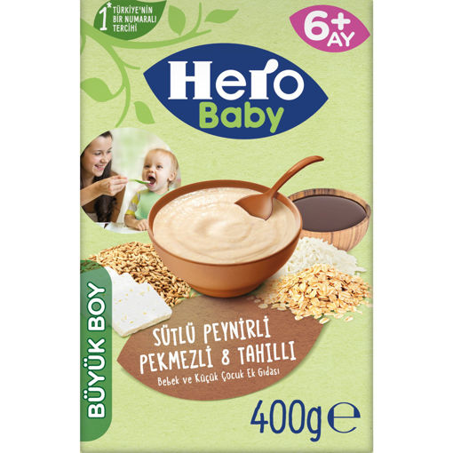 Hero Baby Sütlü 8 Tahıllı Peynirli Pekmezli Kaşık Maması 400 Gr nin resmi