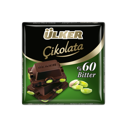 Ülker Antep Fıstıklı Bitter Kare Çikolata 65 Gr nin resmi