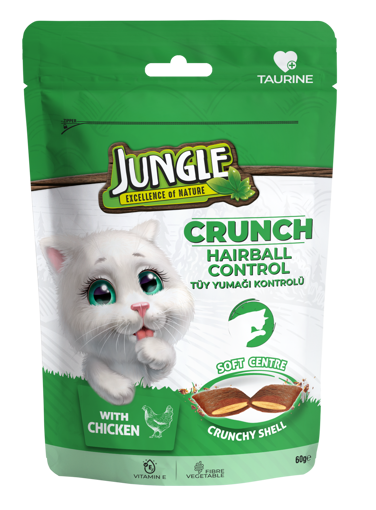 Jungle Crunch Tüy Yumağı Kontrolü Kedi Ödül Maması 60 gr nin resmi