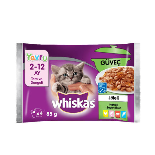 Whiskas Pouch Etli Yavru Kedi Maması 340 Gr (4'lü Paket) nin resmi