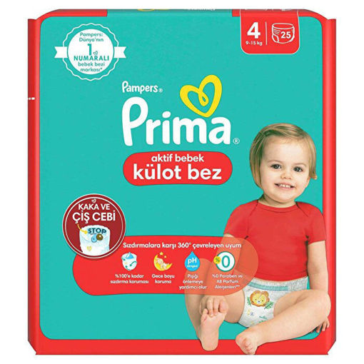 Prima Aktif  4 Beden 9-15 Kg 25 Adet Bebek Külot Bez nin resmi