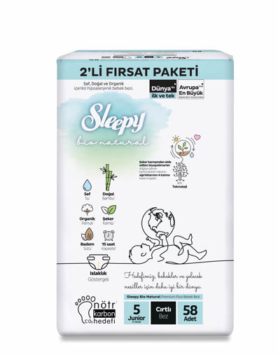 Sleepy Bio Natural 2'li Fırsat Paketi 5 Beden Junior Bebek Bezi 58 Adet nin resmi