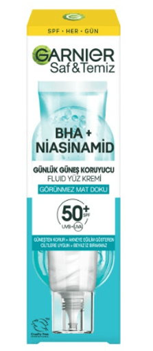 Garnier Saf ve Temiz Bha Niasinamid Günlük Güneş Koruyucu Fluid Yüz Kremi Spf 50+ 40 Ml nin resmi