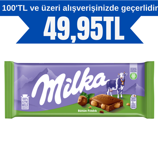 Milka Bütün Fındıklı Çikolata 90 Gr nin resmi