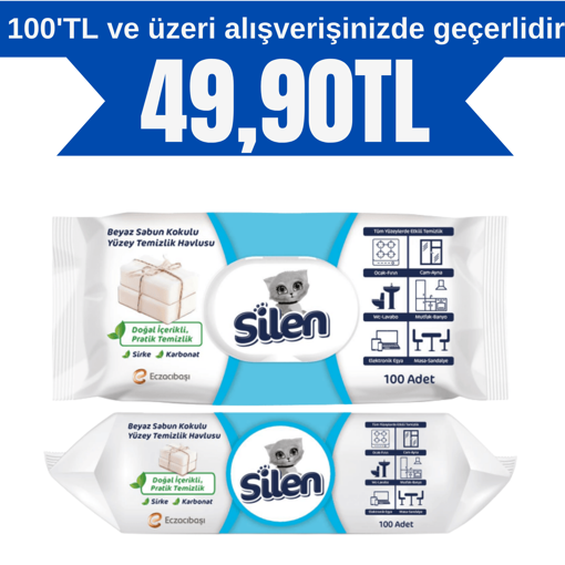 Silen Beyaz Sabun Kokulu Yüzey Temizlik Havlusu 100'lü nin resmi